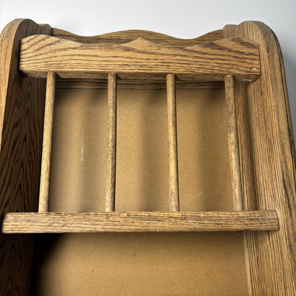Solid Oak Wood Wall Magazine Book Shelf Double Toilet Paper Holder Vintage - Picture 4 of 10